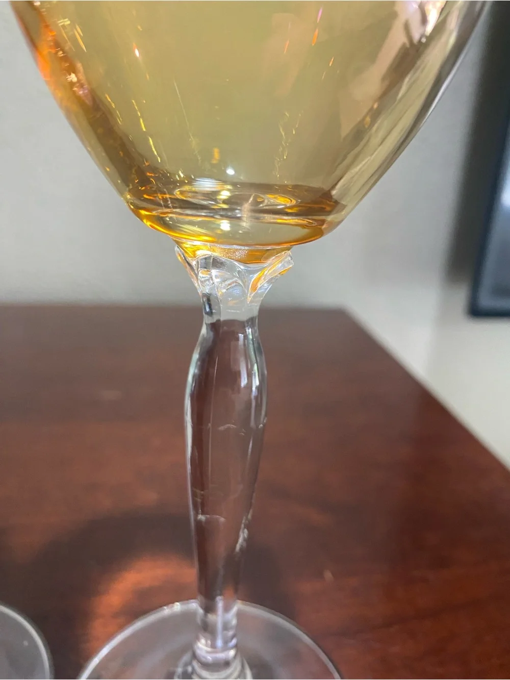 Vintage, Set of 2, Pier 1, Iridescent Amber Wine Glasses. P1C1 Amber Collection